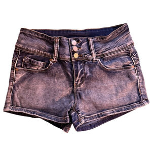 Revamped Dark Blue Jean Shorts Size 7 Y2K Streetwear Casual Summer Denim Stretch